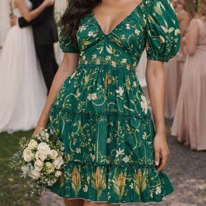 BNWT Agua by Agua Bendita Green Manzanilla Esmeralda Puff Sleeve Mini Dress